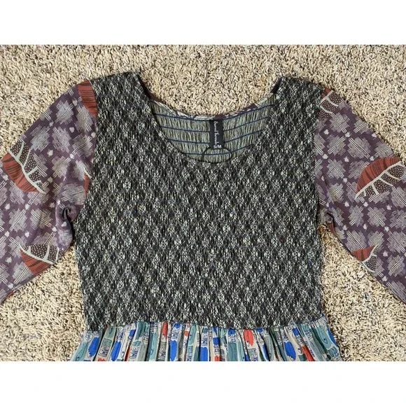 Sacred Threads Patchwork Dress Women S/M Paint Brush‎ Art AOP A Line Boho Hippie - Picture 2 of 10
